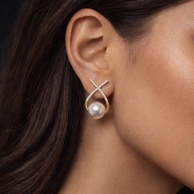 Twisted Pearl Drop Stud Earrings Pair - CETH132