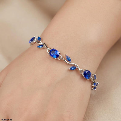 Tulip Silver Blue Leaf Stone Bracelet TBCH00636 - Glamzy