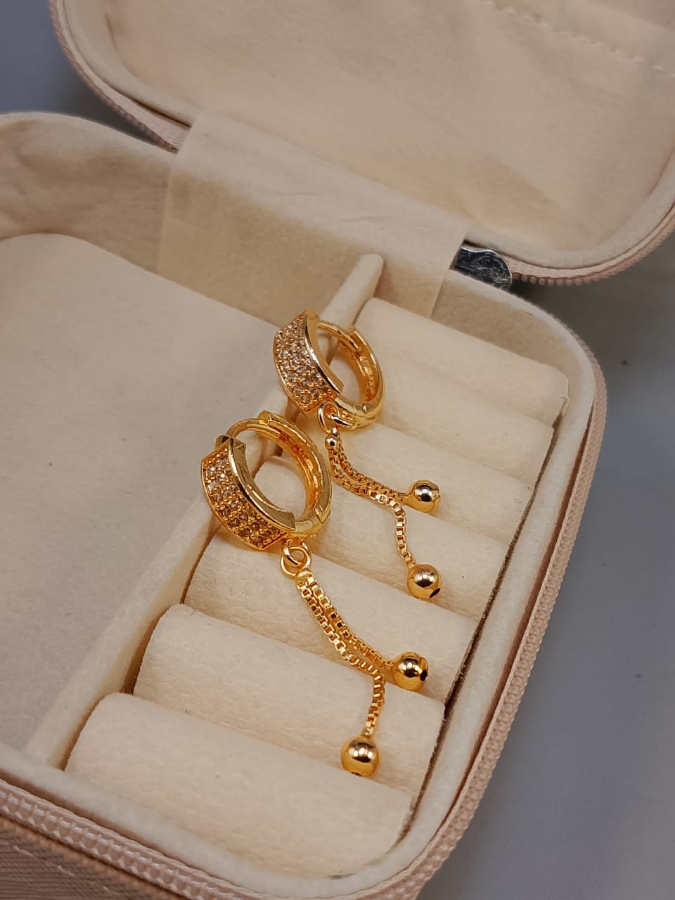 Golden Zircon Korean Drop Earrings - SSJK0007