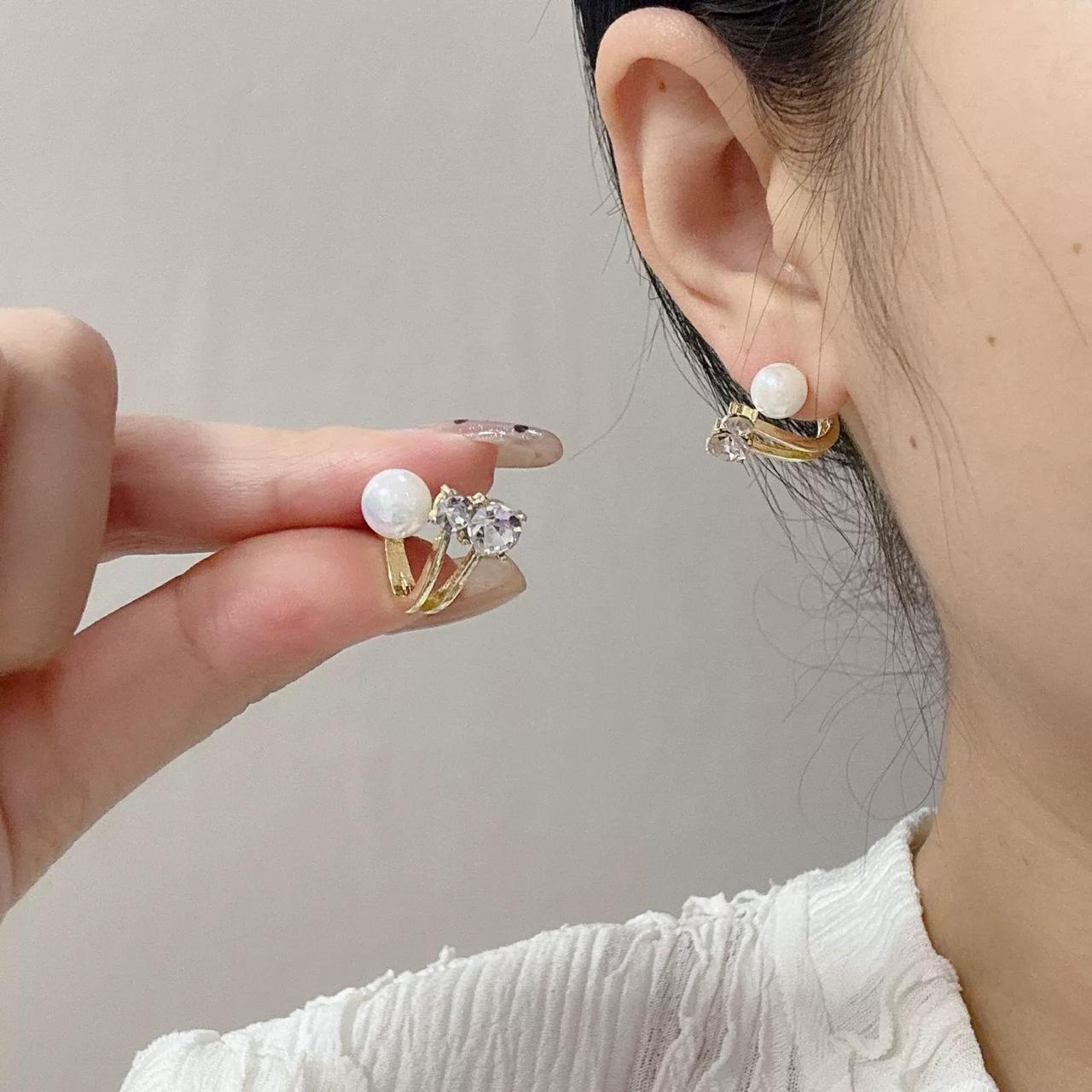 Double Crystal Pearl Earrings Tops - SSJK0004