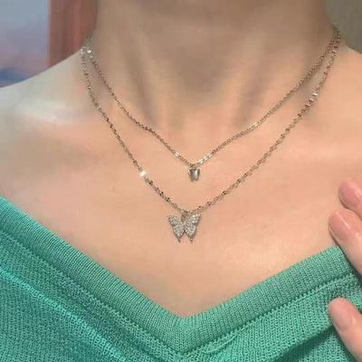 Double Butterfly Polished Necklace - SSJK0037