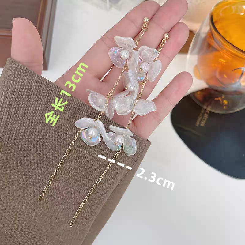 Long Drop Flower Korean Earrings - SSJK0011
