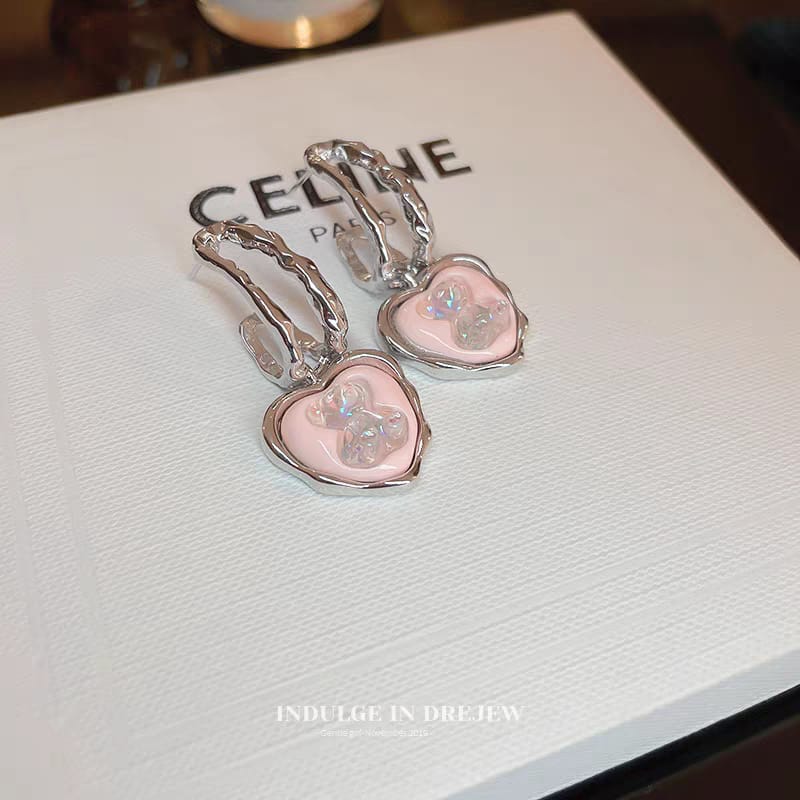 French Heart Teddy Bear Earrings - SSJK0022