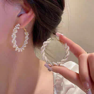 White Pearls Korean Stylish Hoops - SSJK0021