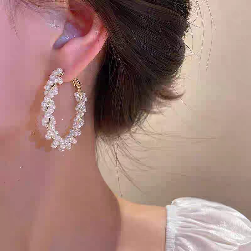 White Pearls Korean Stylish Hoops - SSJK0021