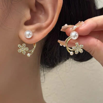 Double Pearl Flower Korean Earrings - SSJK023