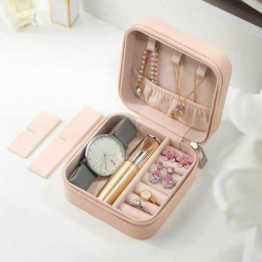 Compact Travel Leather Jewelry Organizer Box