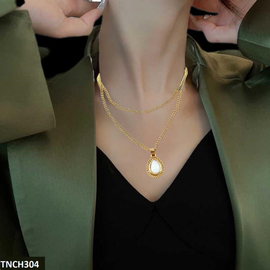 Double Chain/Tear Drop Necklace - TNCH304 YYE