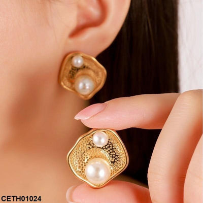 Large Pearl Stud Earrings Pair - CETH01024 ZHL