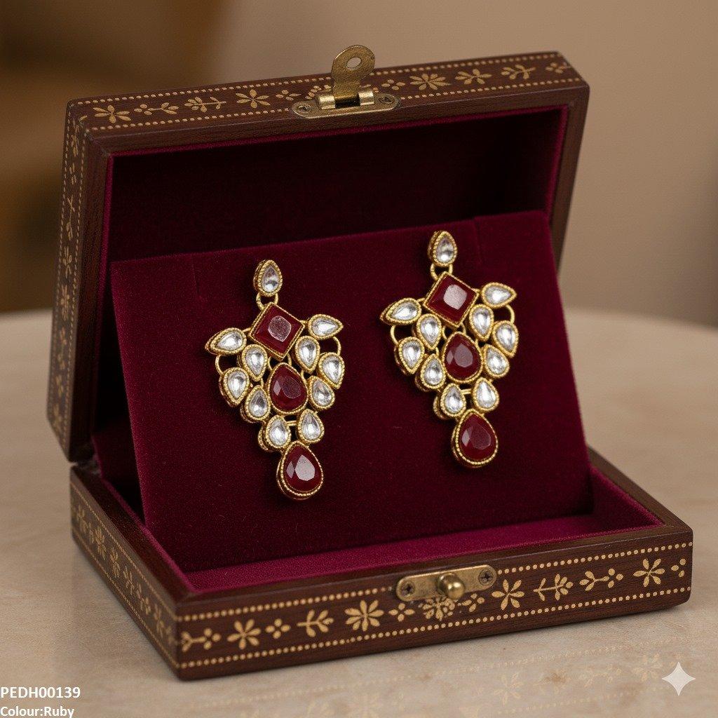 Golden Ruby Tear Drop Earrings - PEDH00139 FRN