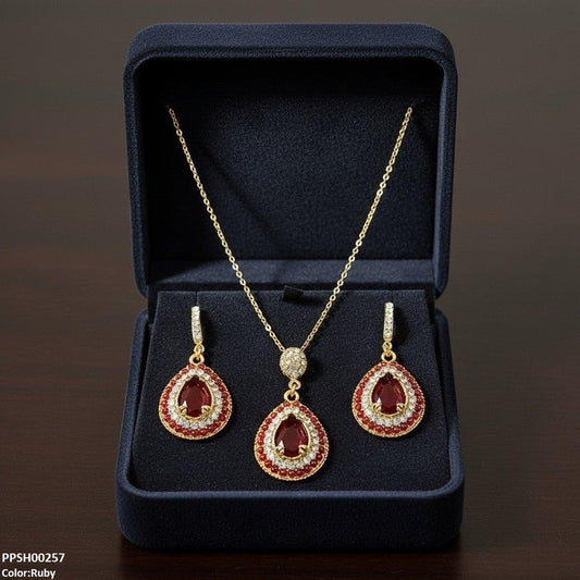 Ruby Tear Drop Pedant Set - PPSH00257 MZM