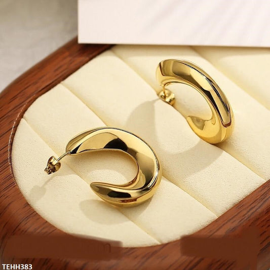 C Shape Earrings Hoops Pair - TEHH383 YYE