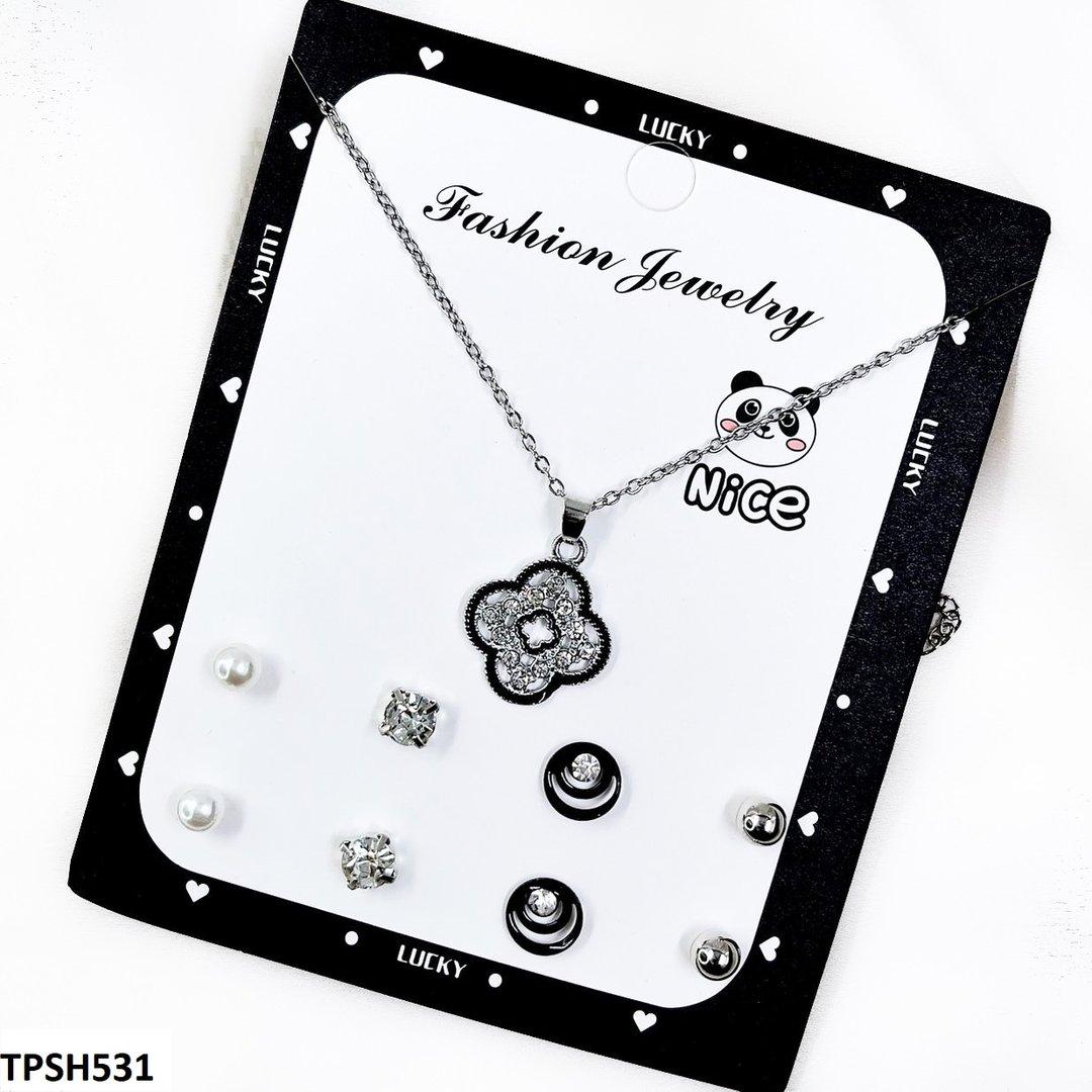 Flower Pendent Earrings Set - TPSH531 FNG