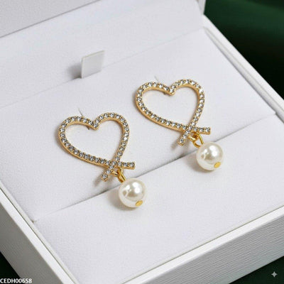 Heart Pearl Drop Earrings - CEDH00658 SDQ