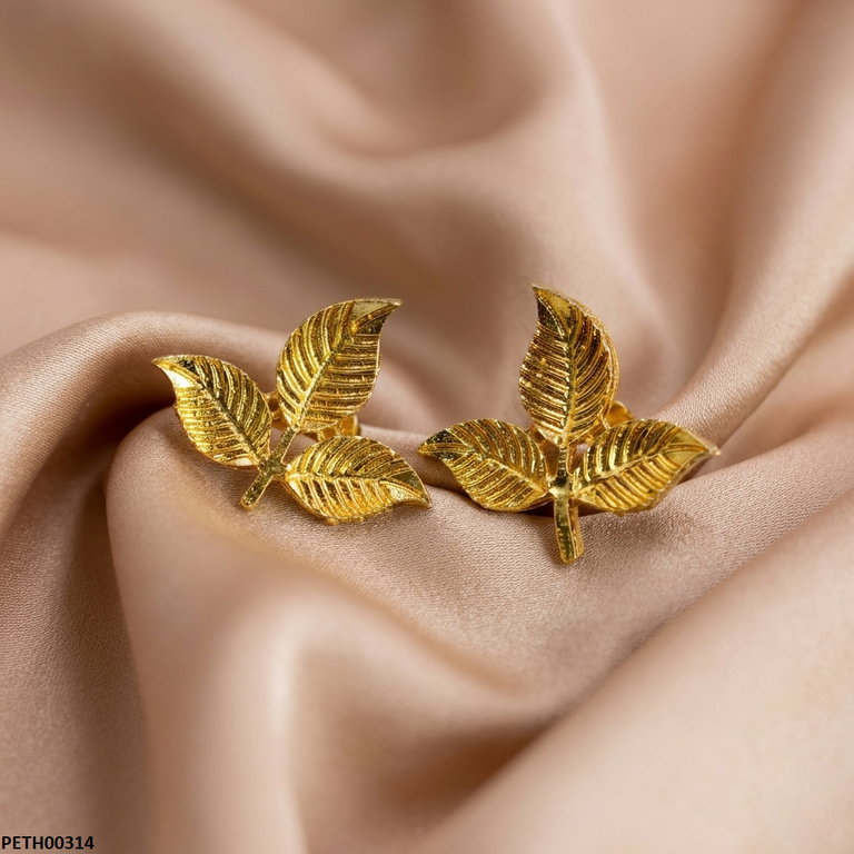 Korean Triple Leaf Golden Earrings - PETH00314 MZM