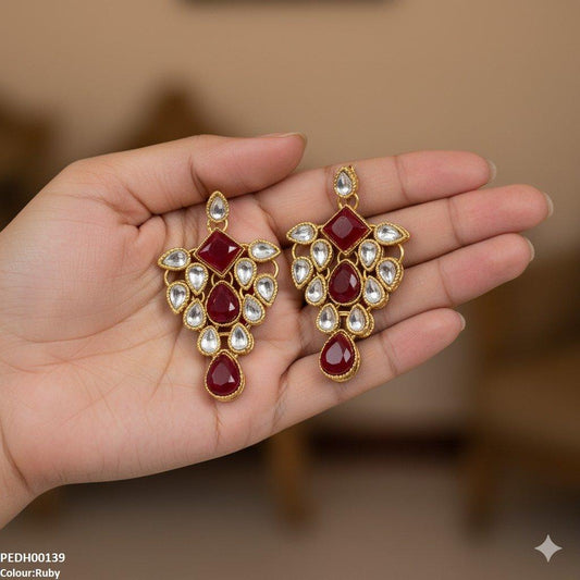 Golden Ruby Tear Drop Earrings - PEDH00139 FRN