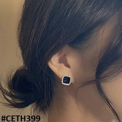 Black Painted Square Stud Earrings Pair - CETH399 YYZ