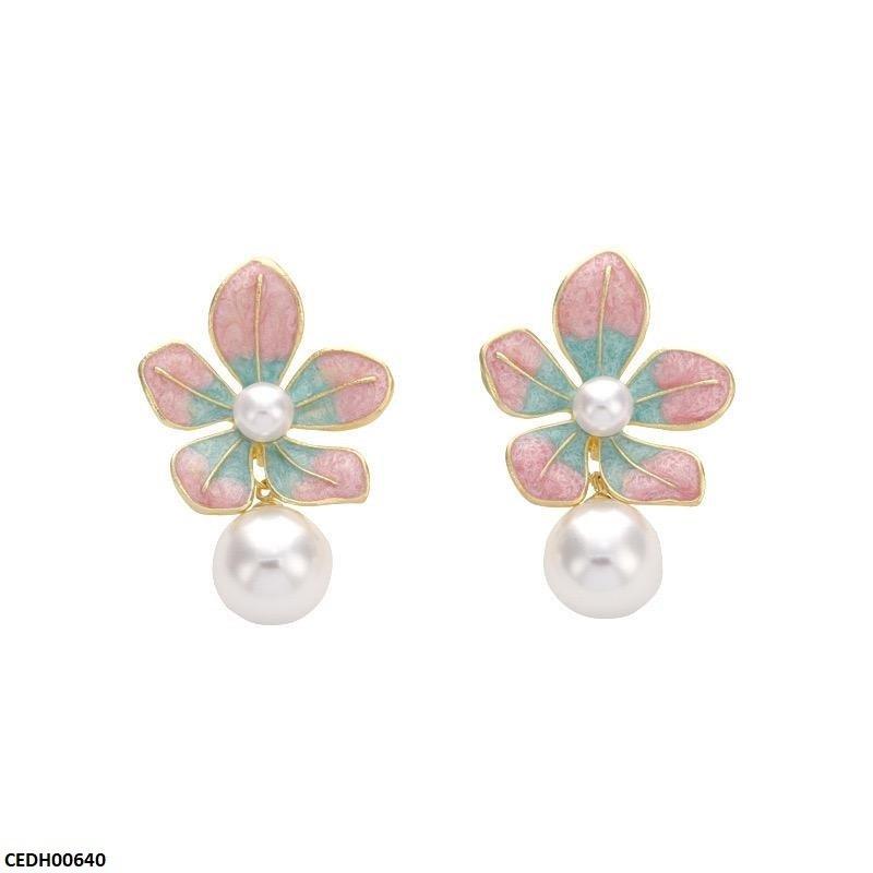 Gradient Flower Pearl Drop Earrings - CEDH00640 LSH