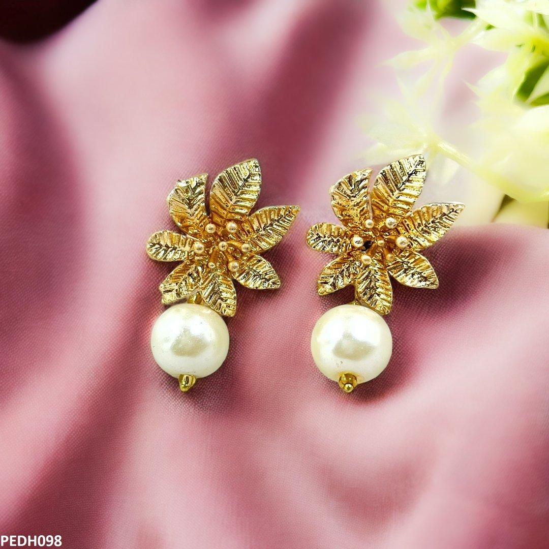 Korean Flower Pearl Drop Earrings - PEDH098 SDQ