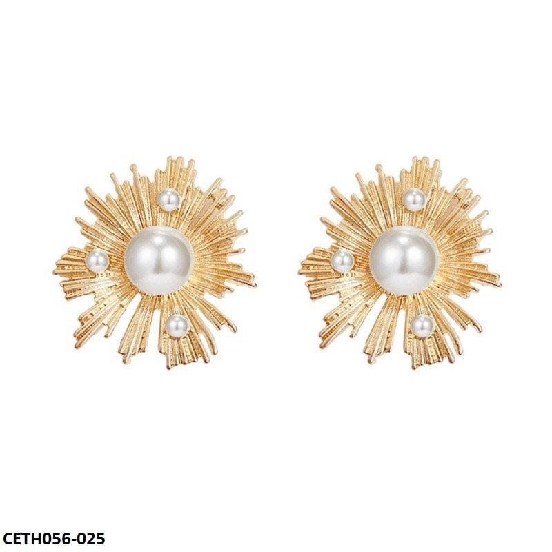 Sun Rays Pearl Stud Earrings Pair - CETH056 SDQ