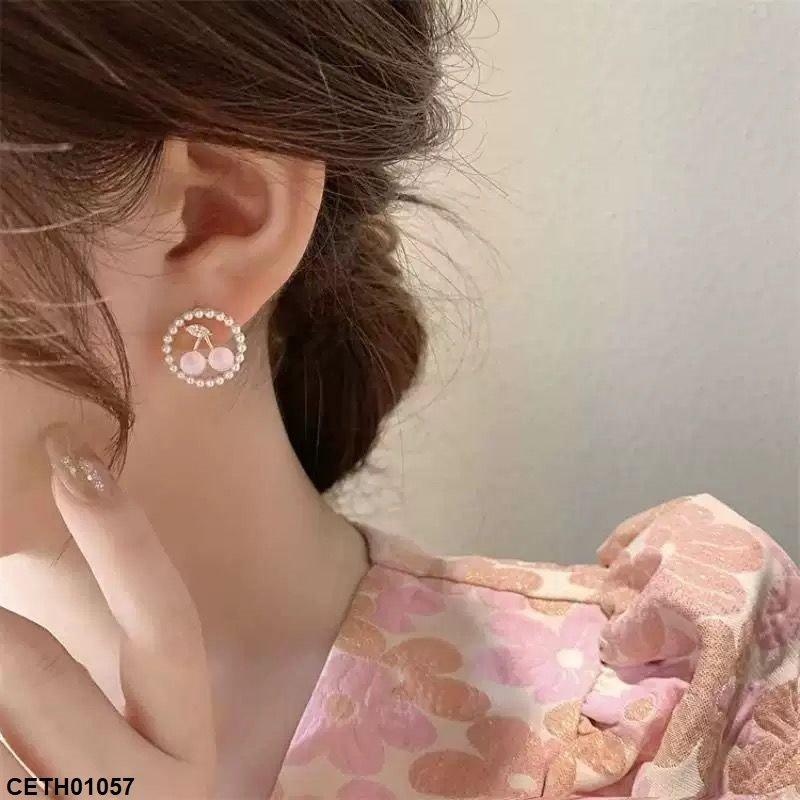 Round Shape Cherry Earrings Tops Pair - CEDH01057 ZHL