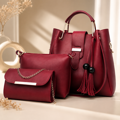 Maroon 3 Pieces Bags Set - BBLM0100