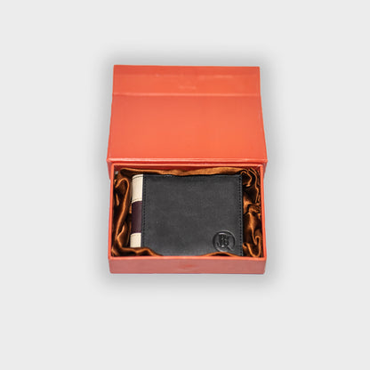 Black Beige Leather Wallet