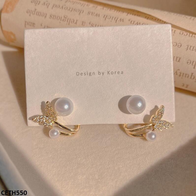 Butterfly & Pearl Stud Tops Pair CETH550 view 3