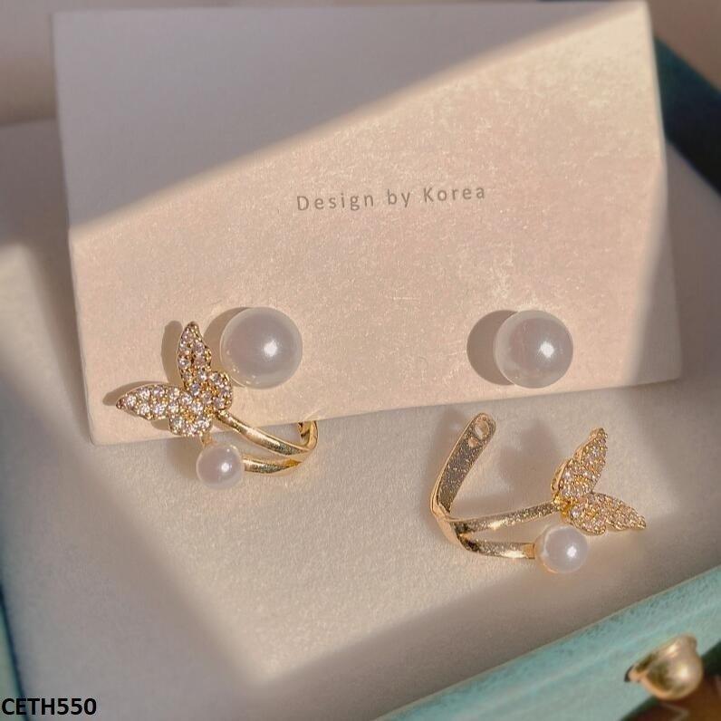 Butterfly & Pearl Stud Tops Pair CETH550 view 5