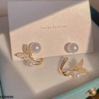Butterfly & Pearl Stud Tops Pair CETH550 view 5