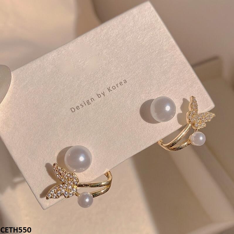 Butterfly & Pearl Stud Tops Pair CETH550 view 2