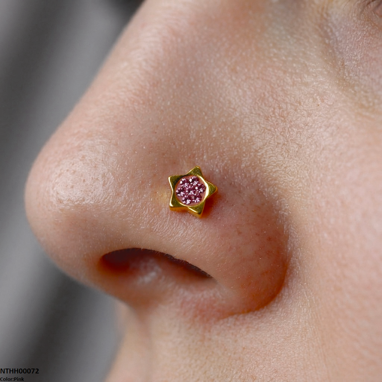 Star Round Stone Stainless Steel Nose Pin NTHH00072 view 5