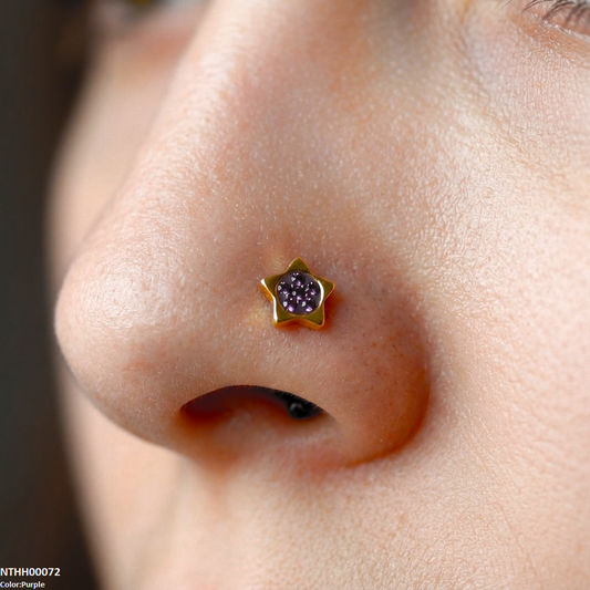 Star Round Stone Stainless Steel Nose Pin NTHH00072 - Glamzy