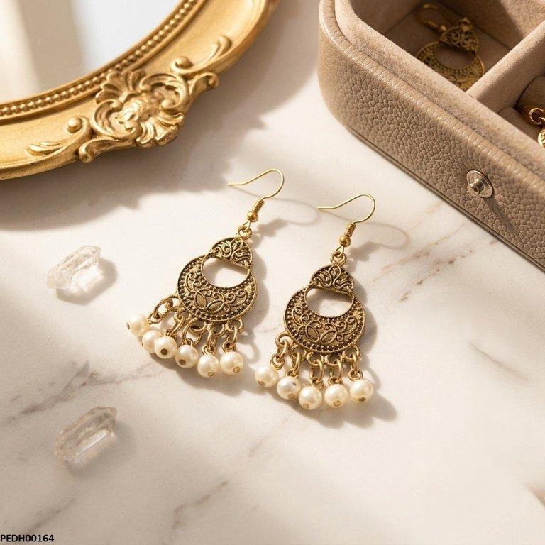 Antique Moon Pearl Drop Earrings PEDH00164 view 4