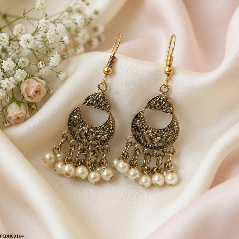 Antique Moon Pearl Drop Earrings PEDH00164 view 3