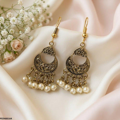 Antique Moon Pearl Drop Earrings PEDH00164 view 3