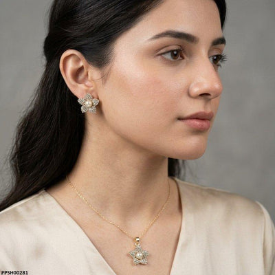 Pearl Flower Pendant Set PPSH00281 - Glamzy