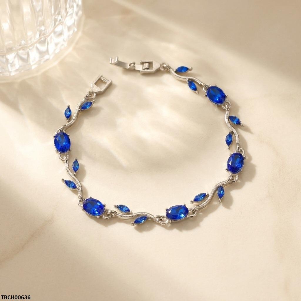 Tulip Silver Blue Leaf Stone Bracelet TBCH00636 view 4