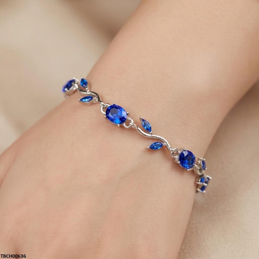 Tulip Silver Blue Leaf Stone Bracelet TBCH00636 view 2