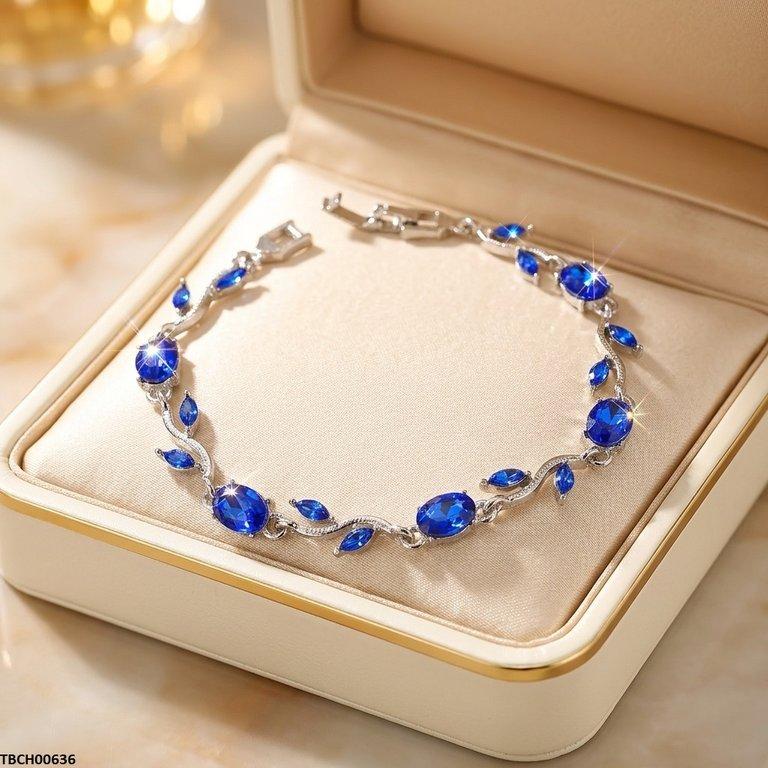 Tulip Silver Blue Leaf Stone Bracelet TBCH00636 view 3