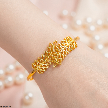 Double Leaf Cuff Stainless Steel Bracelet Adjustable TBRH00539 view 2