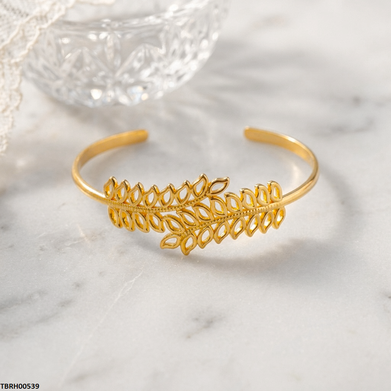 Double Leaf Cuff Stainless Steel Bracelet Adjustable TBRH00539 view 4