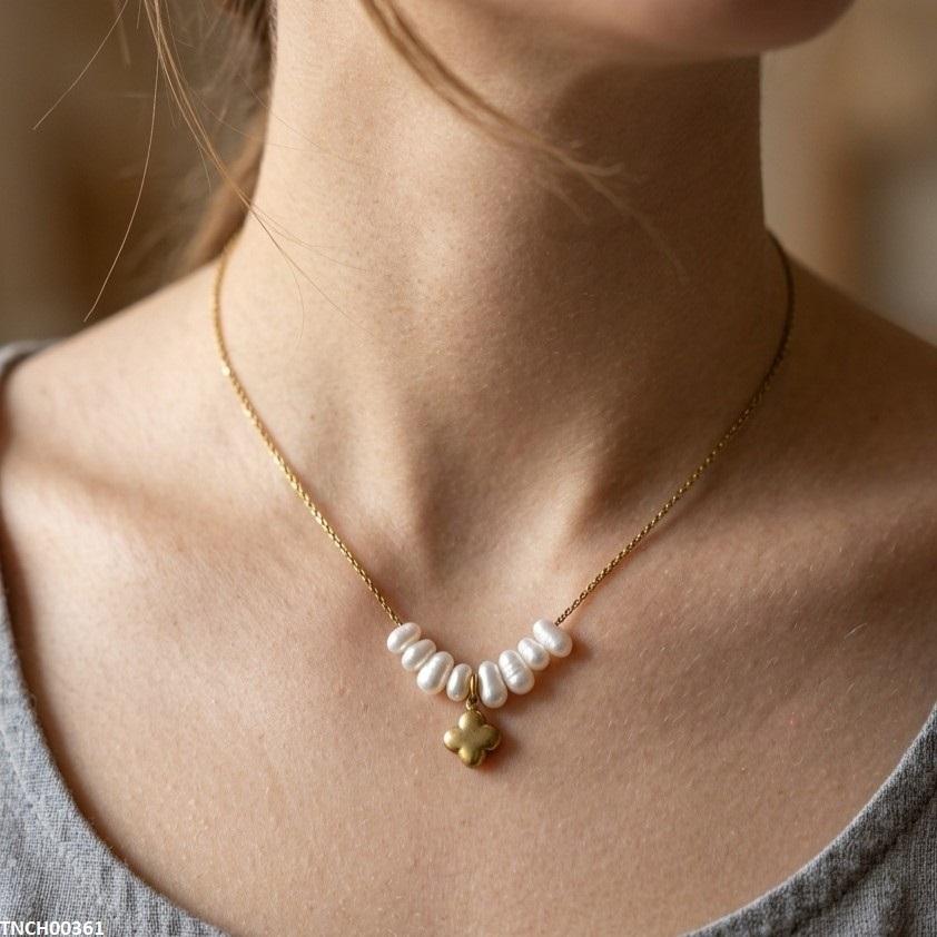 Stainless Steel Pearl Flower Necklace TNCH00361 view 5
