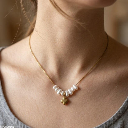 Stainless Steel Pearl Flower Necklace TNCH00361 view 5