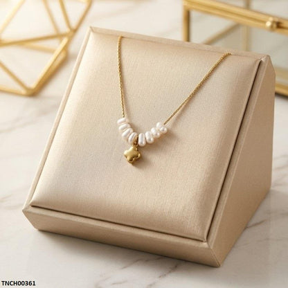 Stainless Steel Pearl Flower Necklace TNCH00361 view 3