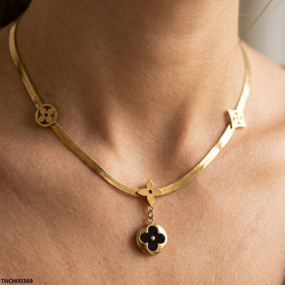 Stainless Steel Flower Drop Necklace TNCH00369 - Glamzy