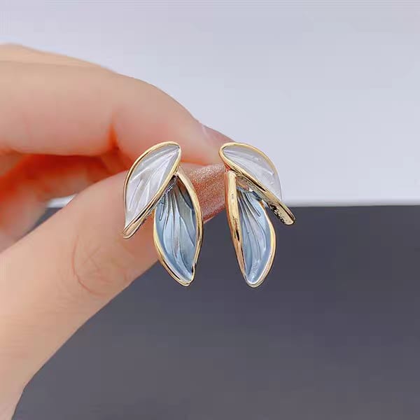 Double Leaf Modern Stud Earrings Pair - CETH140 LSH