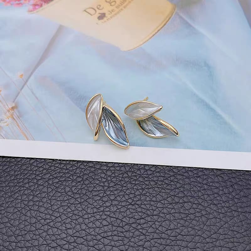Double Leaf Modern Stud Earrings Pair - CETH140 LSH