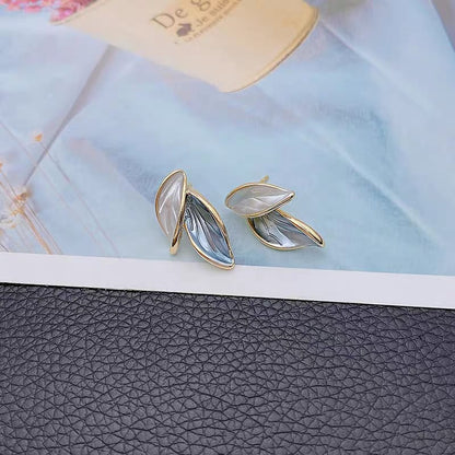 Double Leaf Modern Stud Earrings Pair - CETH140 LSH