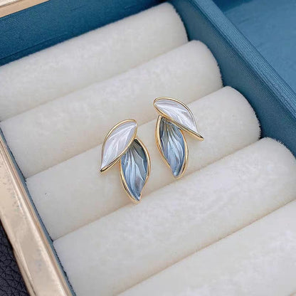 Double Leaf Modern Stud Earrings Pair - CETH140 LSH